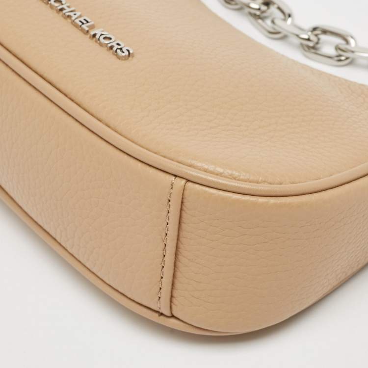 Pre Owned Michael Kors Beige Leather Mini Zip Cora Pochette Crossbody Bag