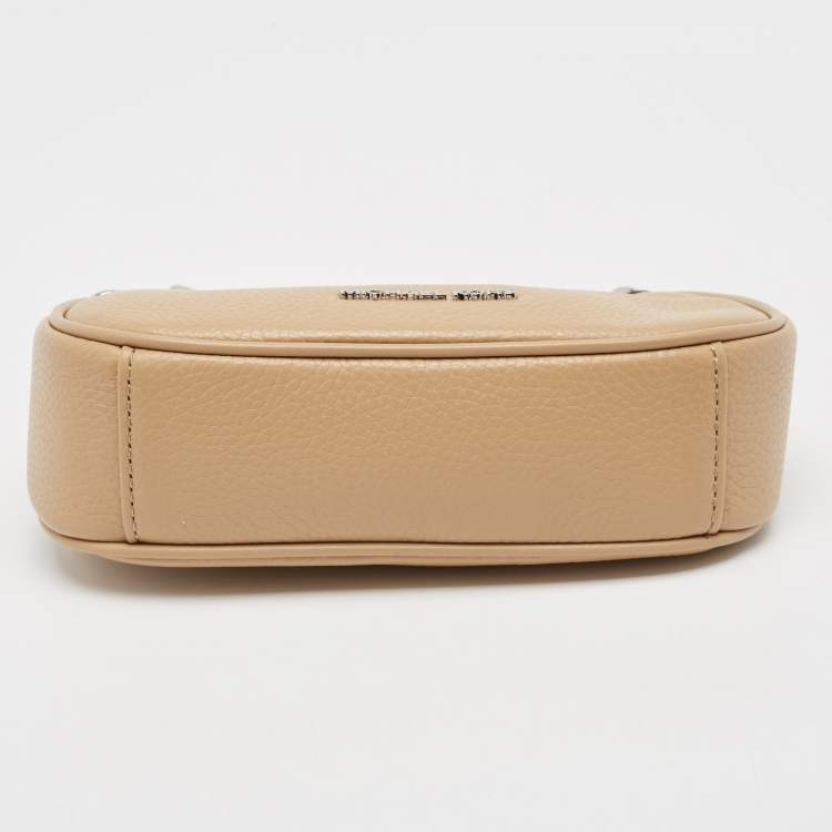 Pre Owned Michael Kors Beige Leather Mini Zip Cora Pochette Crossbody Bag