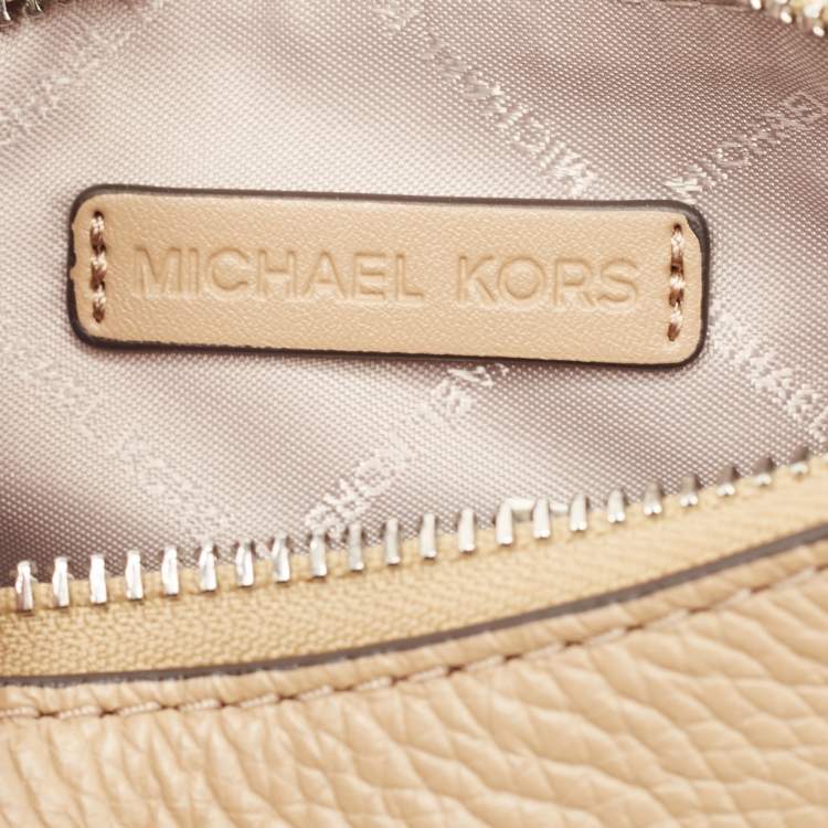 Pre Owned Michael Kors Beige Leather Mini Zip Cora Pochette Crossbody Bag