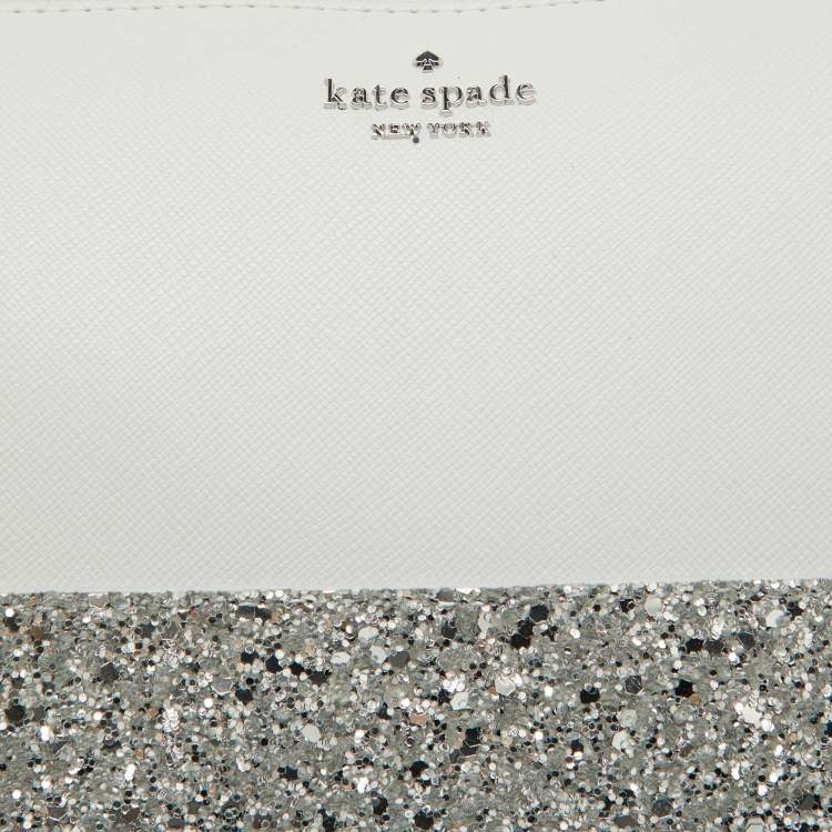 Pre Owned Kate Spade Grey Glitter and Leather Ramey Greta Court Crossbody Bag
