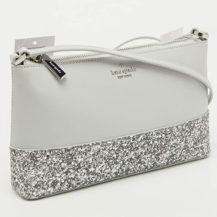 Pre Owned Kate Spade Grey Glitter and Leather Ramey Greta Court Crossbody Bag