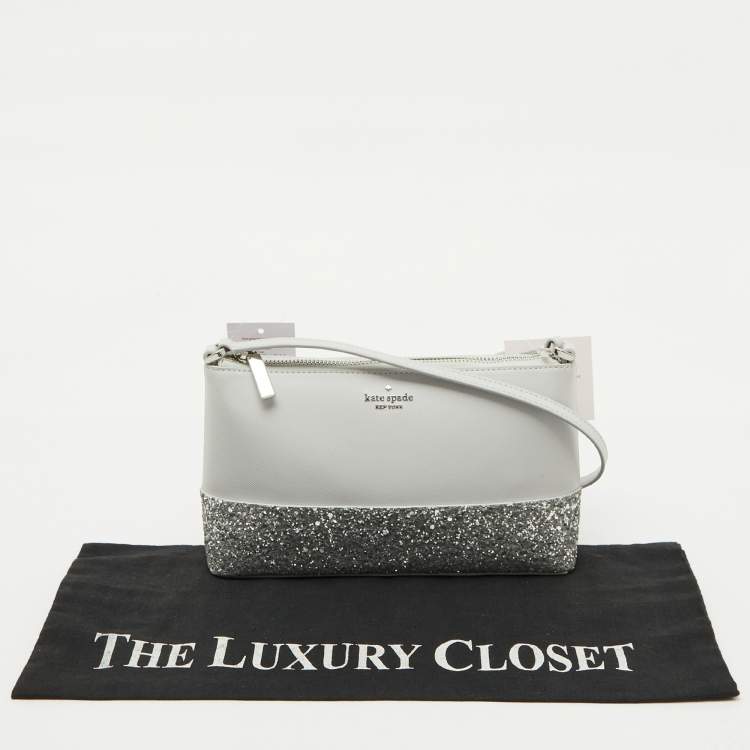 Pre Owned Kate Spade Grey Glitter and Leather Ramey Greta Court Crossbody Bag