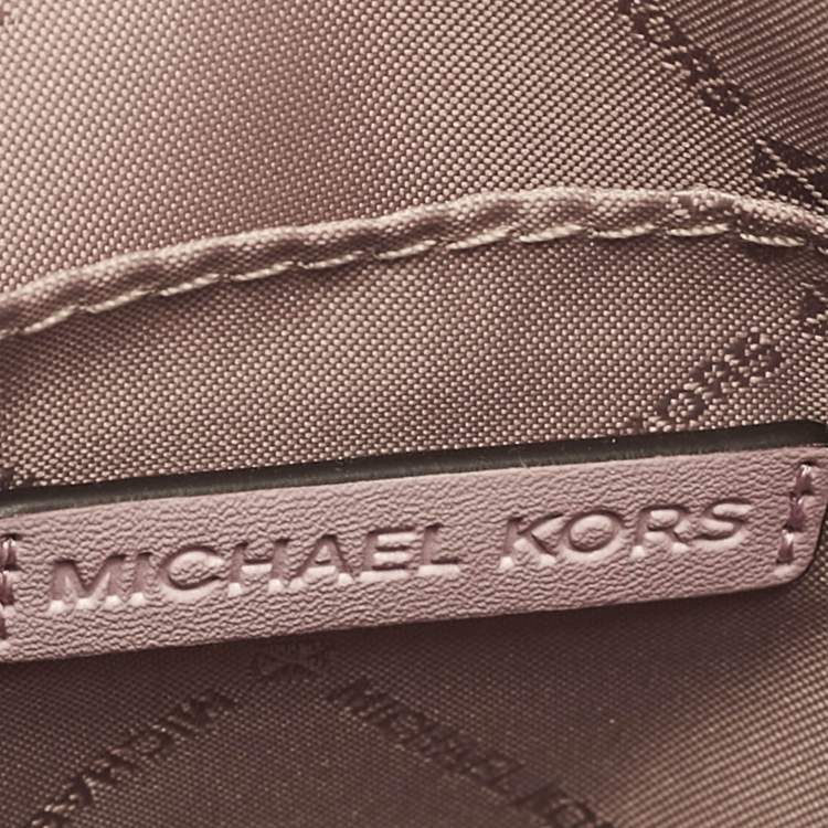 Pre Owned Michael Kors Pink/White Signature Coated Canvas Medium Jet Set Crossbody Bag