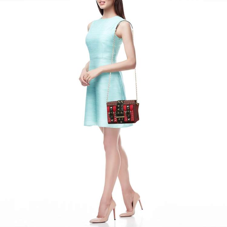 Pre Owned Michael Kors Red/Black Leather Medium Studded Hayden Shoulder Bag