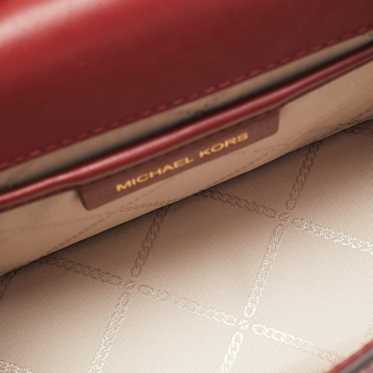 Pre Owned Michael Kors Red/Black Leather Medium Studded Hayden Shoulder Bag