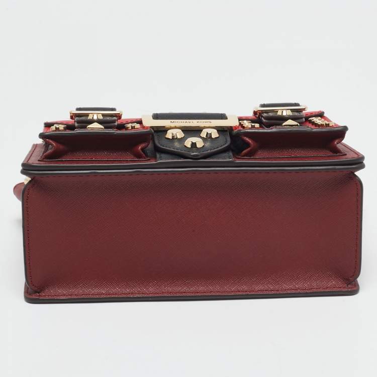 Pre Owned Michael Kors Red/Black Leather Medium Studded Hayden Shoulder Bag