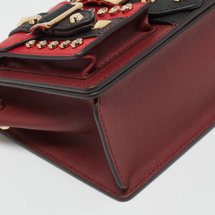 Pre Owned Michael Kors Red/Black Leather Medium Studded Hayden Shoulder Bag