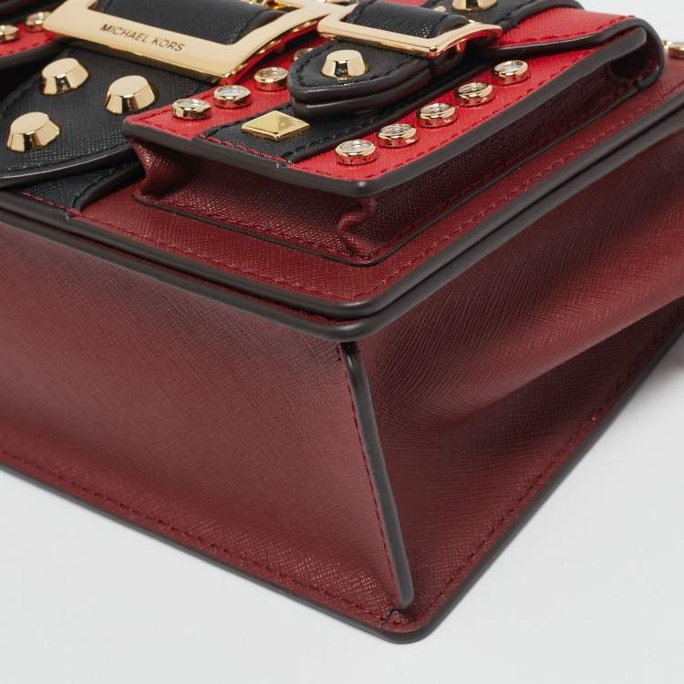 Pre Owned Michael Kors Red/Black Leather Medium Studded Hayden Shoulder Bag