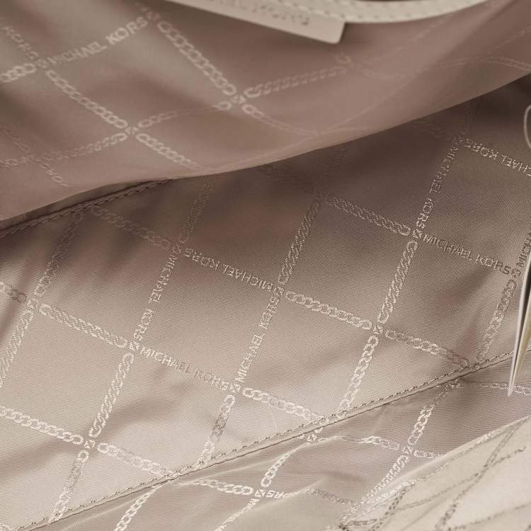 Pre Owned Michael Kors Natural/Optic White Logo Jacquard Raffia Large GIgi Tote