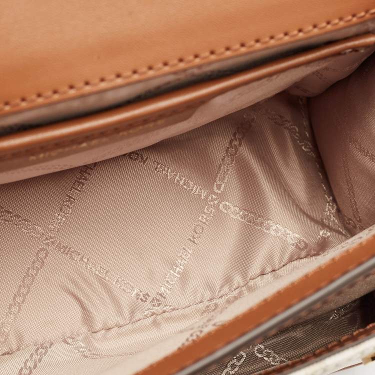 Pre Owned Michael Kors Brown Signature Coated Canvas and Leather Heather Shoulder Bag