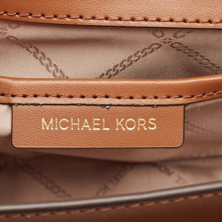 Pre Owned Michael Kors Brown Signature Coated Canvas and Leather Heather Shoulder Bag