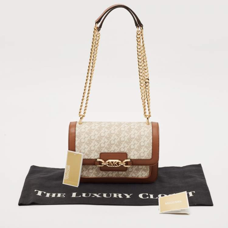 Pre Owned Michael Kors Brown Signature Coated Canvas and Leather Heather Shoulder Bag