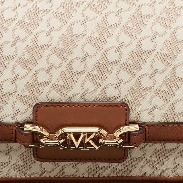 Pre Owned Michael Kors Brown Signature Coated Canvas and Leather Heather Shoulder Bag