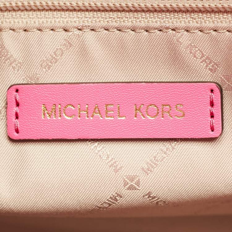 Pre Owned Michael Kors Pink Stripe Leather Large North South Maple Tote