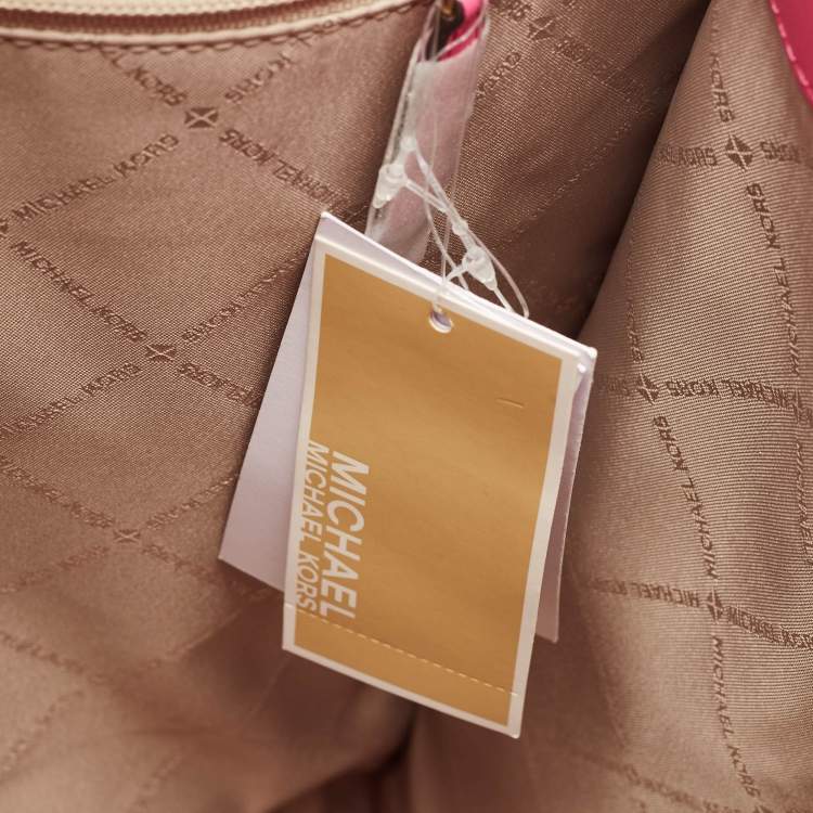 Pre Owned Michael Kors Pink Stripe Leather Large North South Maple Tote