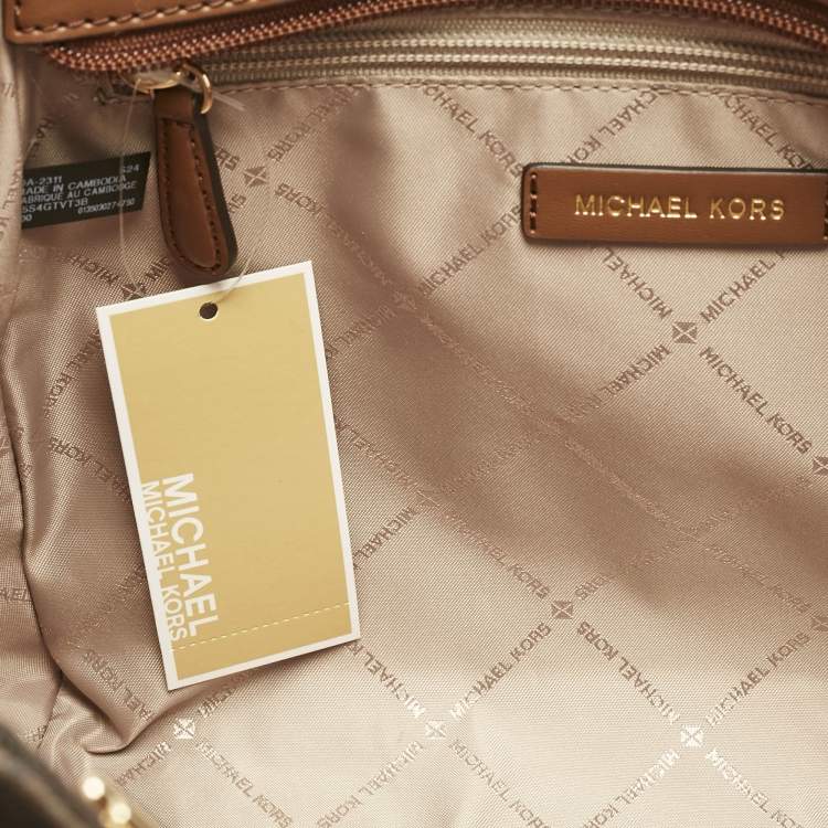 Pre Owned Michael Kors Brown Signature Coated Canvas Large Jet Set Travel Chain Tote