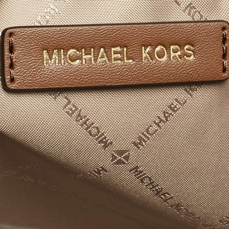Pre Owned Michael Kors Brown Signature Coated Canvas Large Jet Set Travel Chain Tote