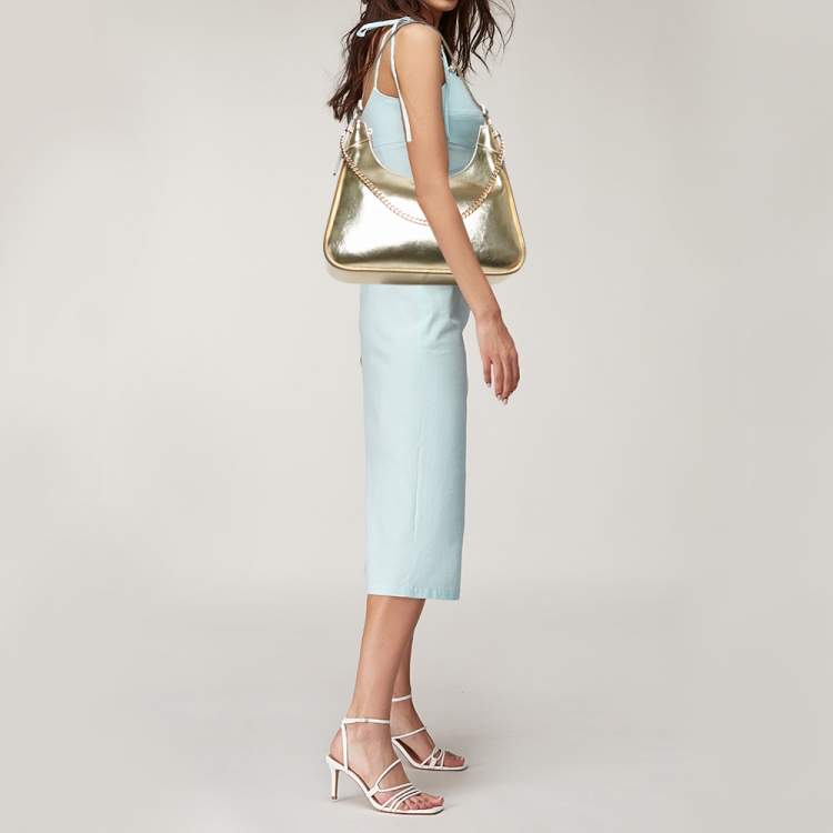 Pre Owned Michael Kors Gold Leather Large Wilma Chain Hobo