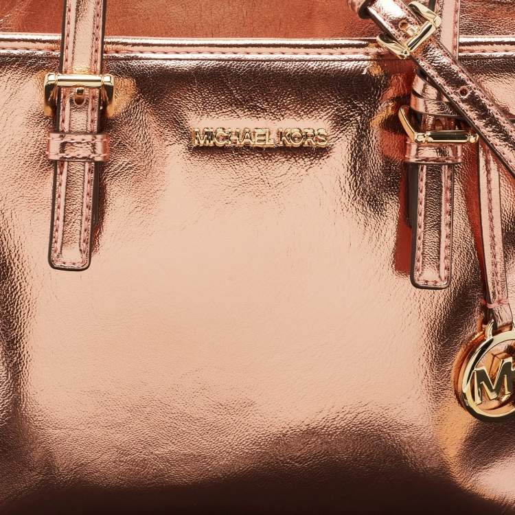 Pre Owned MICHAEL Michael Kors Metallic Leather Extra-Small Jet Set Travel Tote