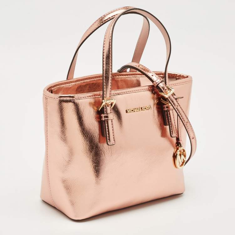 Pre Owned MICHAEL Michael Kors Metallic Leather Extra-Small Jet Set Travel Tote