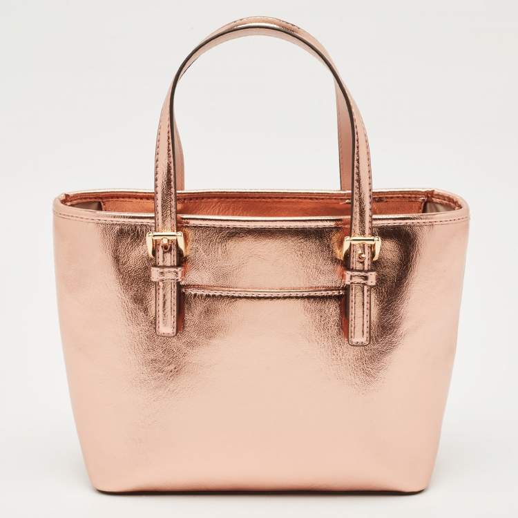 Pre Owned MICHAEL Michael Kors Metallic Leather Extra-Small Jet Set Travel Tote