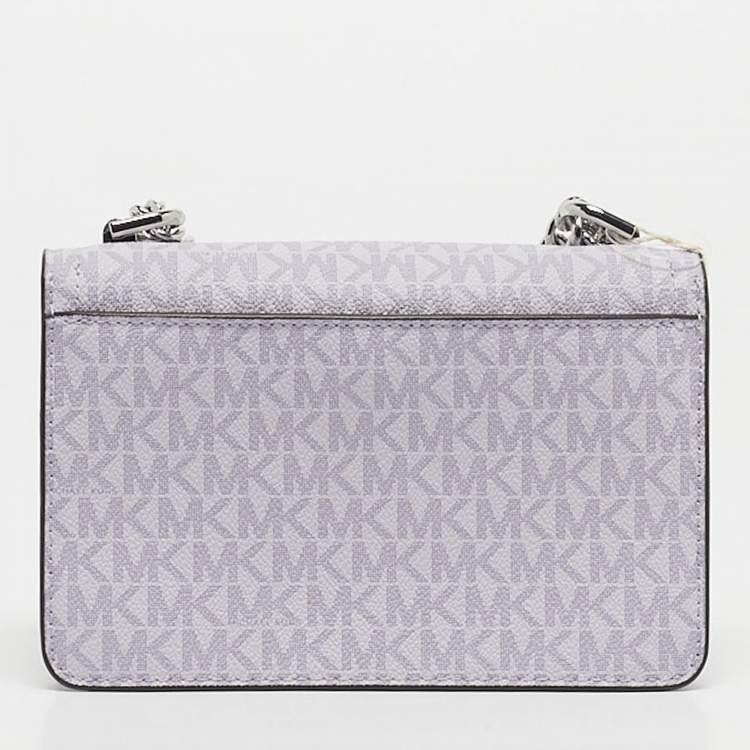 Pre Owned Michael Kors Lavander Signature Coated Canvas XS Heather Crossbody Bag