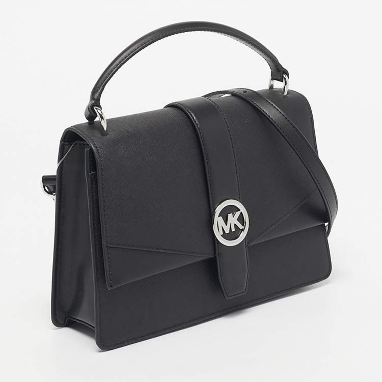 Pre Owned Michael Kors Black Leather Medium Greenwich Top Handle Bag