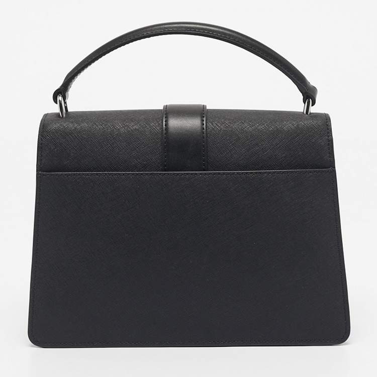 Pre Owned Michael Kors Black Leather Medium Greenwich Top Handle Bag