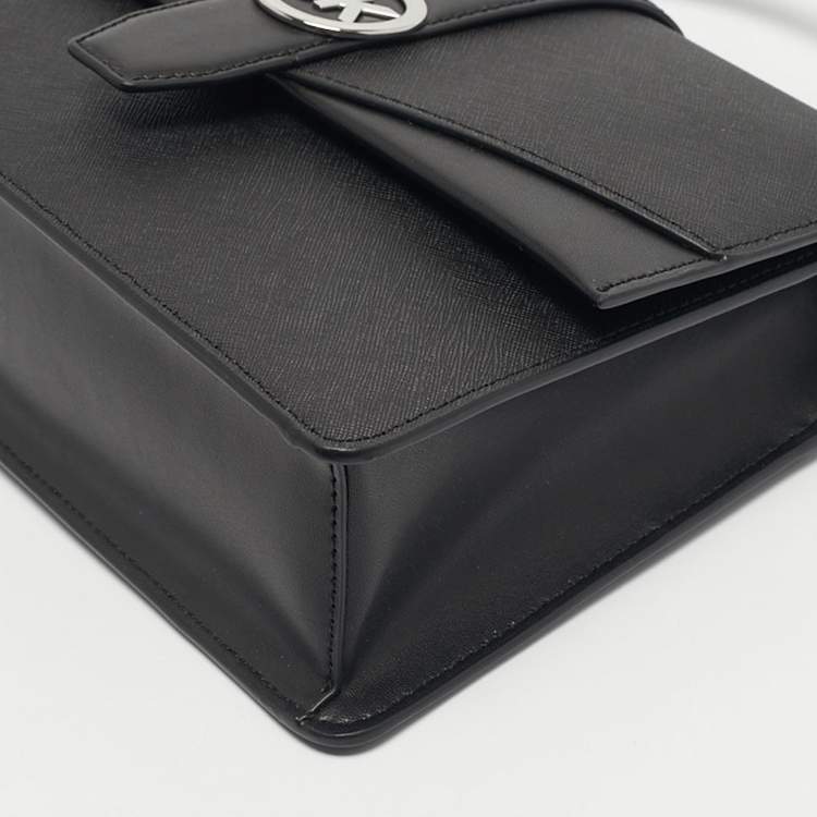 Pre Owned Michael Kors Black Leather Medium Greenwich Top Handle Bag