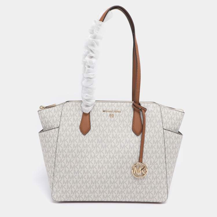Pre Owned Michael Kors White Signature Coated Canvas Medium Marilyn Tote