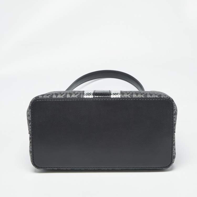 Pre Owned Michael Kors Black Signature Coated Canvas and Snakeskin Embossed Leather Medium Pratt Bucket Bag