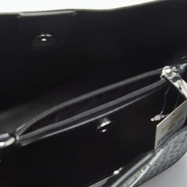 Pre Owned Michael Kors Black Signature Coated Canvas and Snakeskin Embossed Leather Medium Pratt Bucket Bag