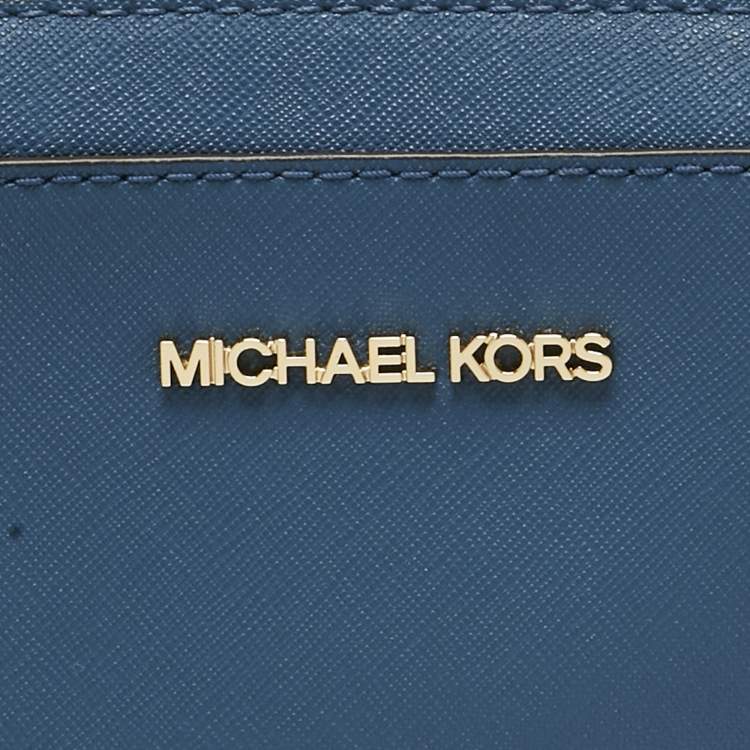 Pre Owned Michael Kors Blue Leather Large East West Jet Set Crossbody Bag