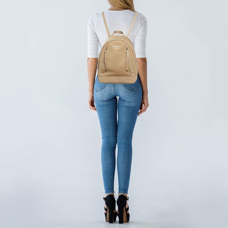 Pre Owned Michael Kors Beige Leather and Nylon Brooklyn Backpack