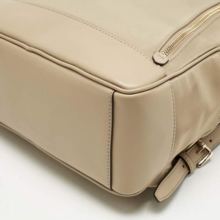Pre Owned Michael Kors Beige Leather and Nylon Brooklyn Backpack