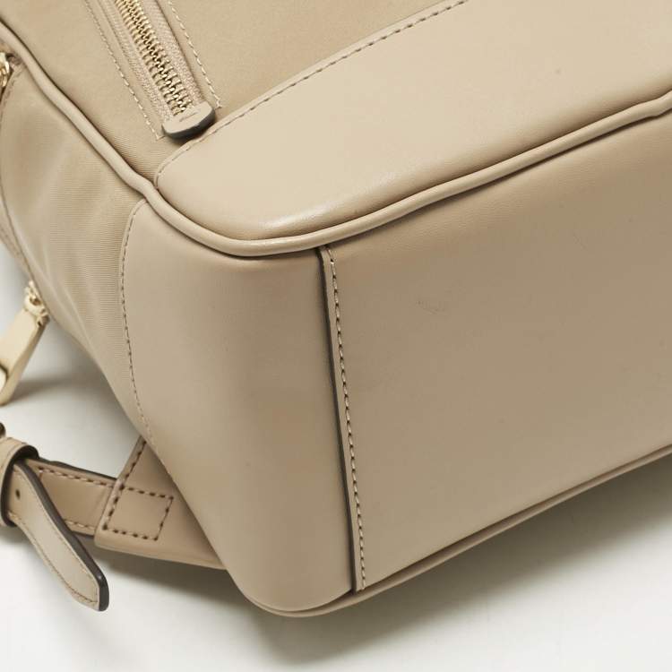 Pre Owned Michael Kors Beige Leather and Nylon Brooklyn Backpack