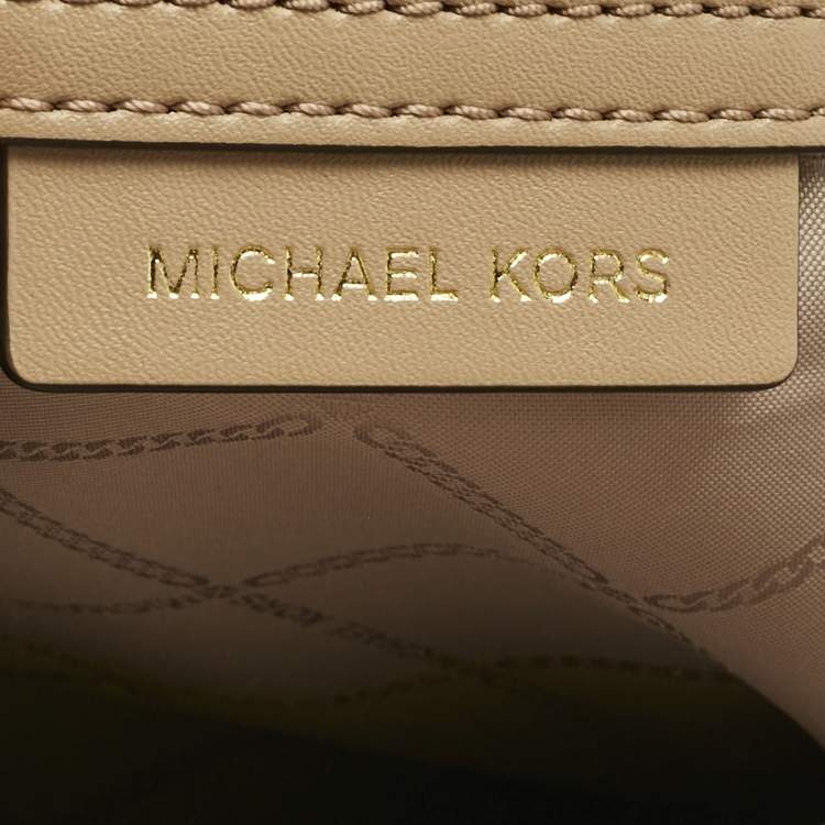 Pre Owned Michael Kors Beige Leather and Nylon Brooklyn Backpack