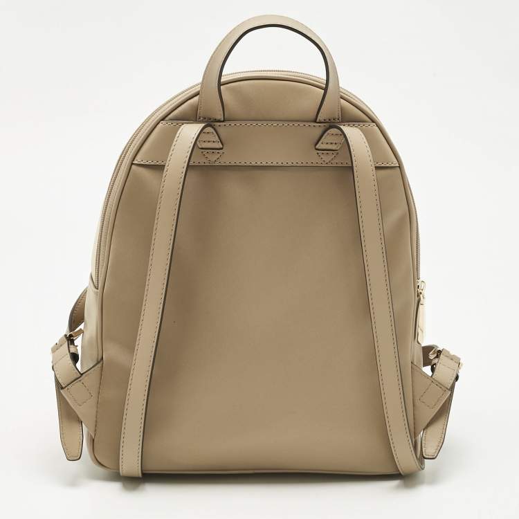 Pre Owned Michael Kors Beige Leather and Nylon Brooklyn Backpack