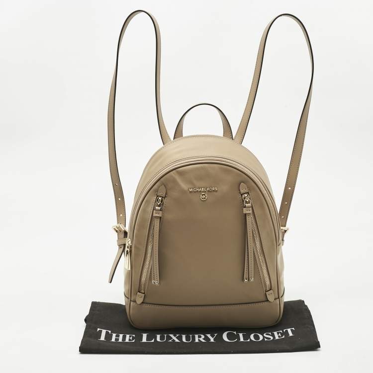 Pre Owned Michael Kors Beige Leather and Nylon Brooklyn Backpack