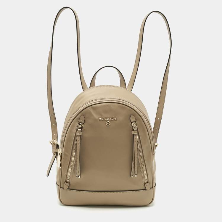 Pre Owned Michael Kors Beige Leather and Nylon Brooklyn Backpack