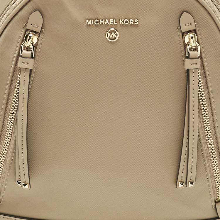 Pre Owned Michael Kors Beige Leather and Nylon Brooklyn Backpack