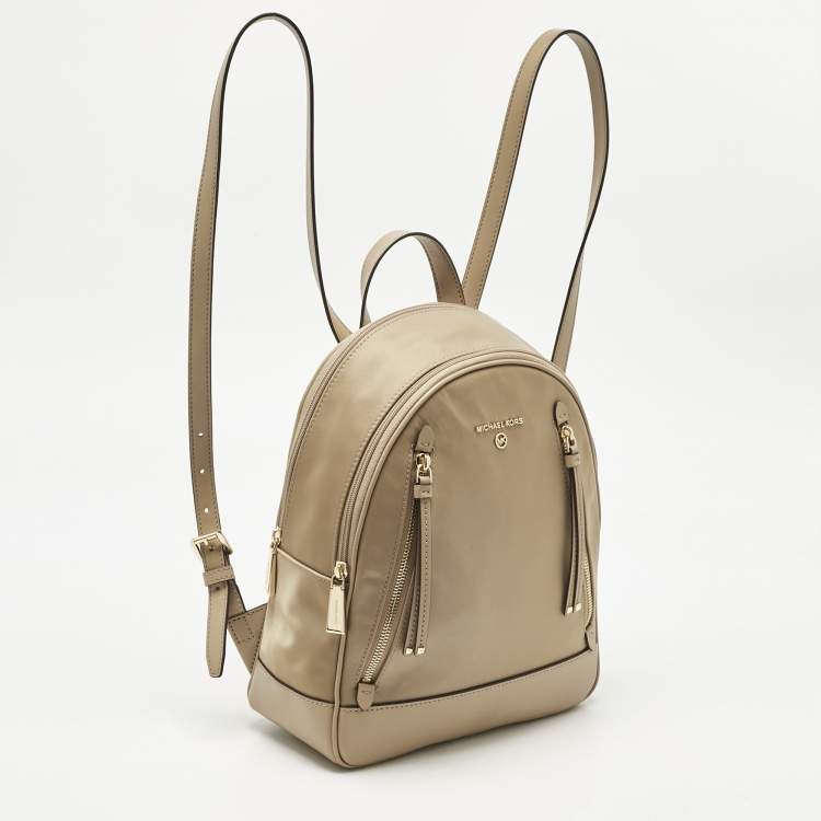 Pre Owned Michael Kors Beige Leather and Nylon Brooklyn Backpack