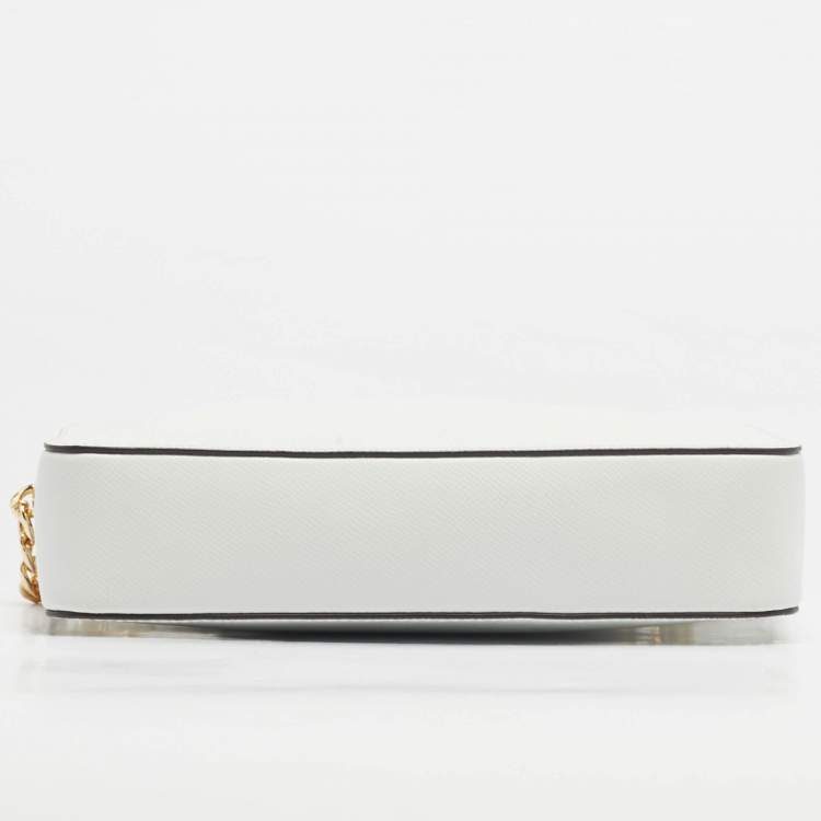 Pre Owned Michael Kors White Leather Large East West Jet Set Crossbody Bag