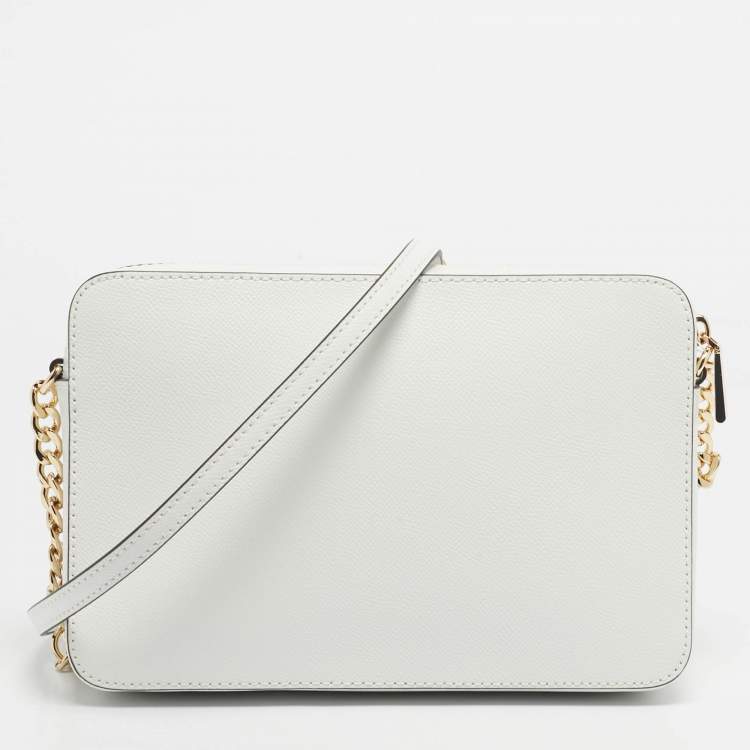 Pre Owned Michael Kors White Leather Large East West Jet Set Crossbody Bag