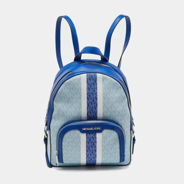 Pre Owned Michael Kors Blue Signature Coated Canvas and Leather Jaycee Backpack