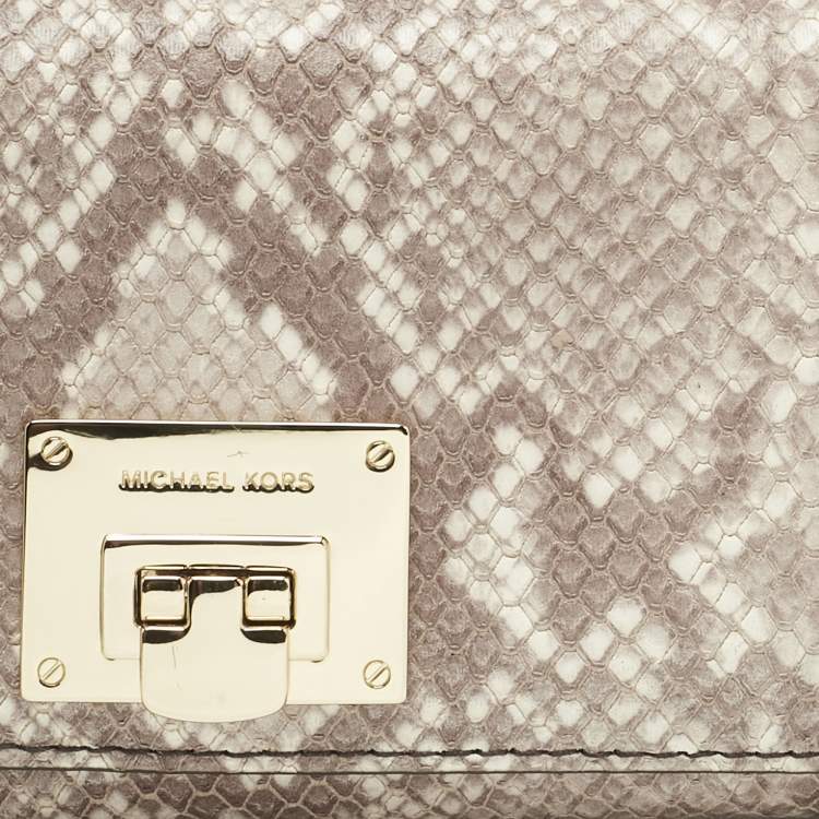 Pre Owned Michael Kors Cocoa Python Embossed Leather Carryall Wallet