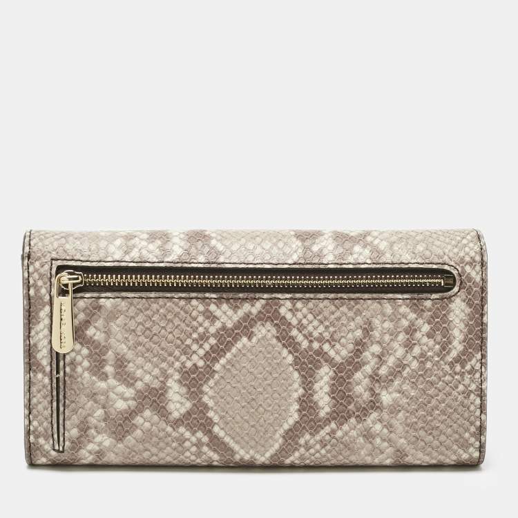 Pre Owned Michael Kors Cocoa Python Embossed Leather Carryall Wallet