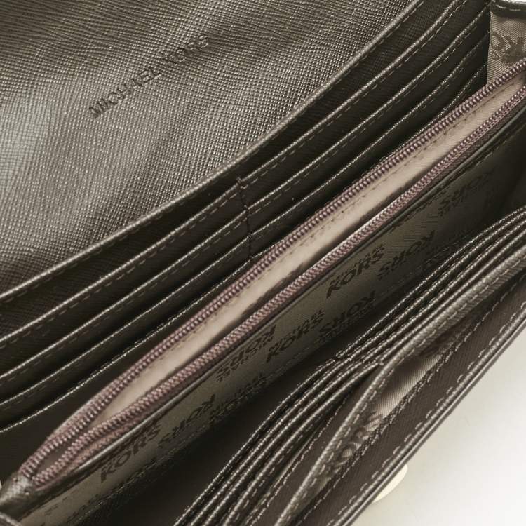 Pre Owned Michael Kors Cocoa Python Embossed Leather Carryall Wallet