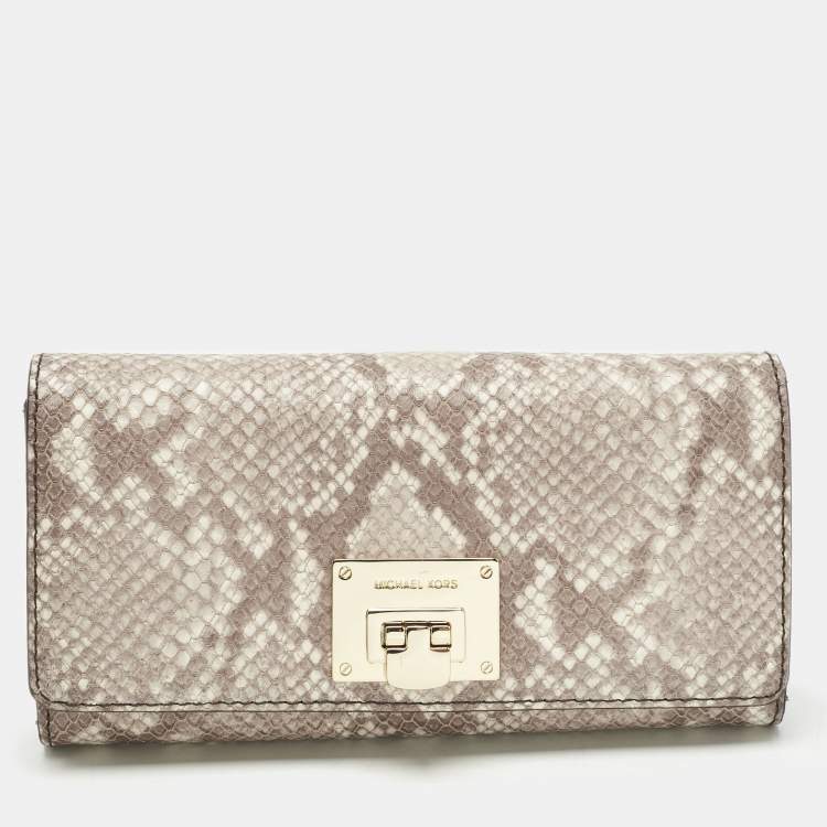 Pre Owned Michael Kors Cocoa Python Embossed Leather Carryall Wallet