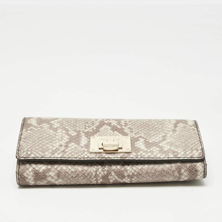 Pre Owned Michael Kors Cocoa Python Embossed Leather Carryall Wallet